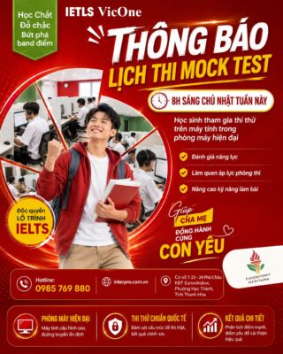 Tham gia Mock Test IELTS tại IELTS VicOne Thanh Hóa với đề thi chuẩn quốc tế, thi trên máy tính hiện đại, nhận kết quả chi tiết và tư vấn lộ trình học hiệu quả.